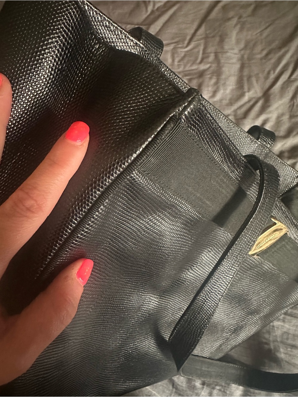 Salvatore Ferragamo Black Leather Tote with Gold Logo Accent - Picture 9 of 11